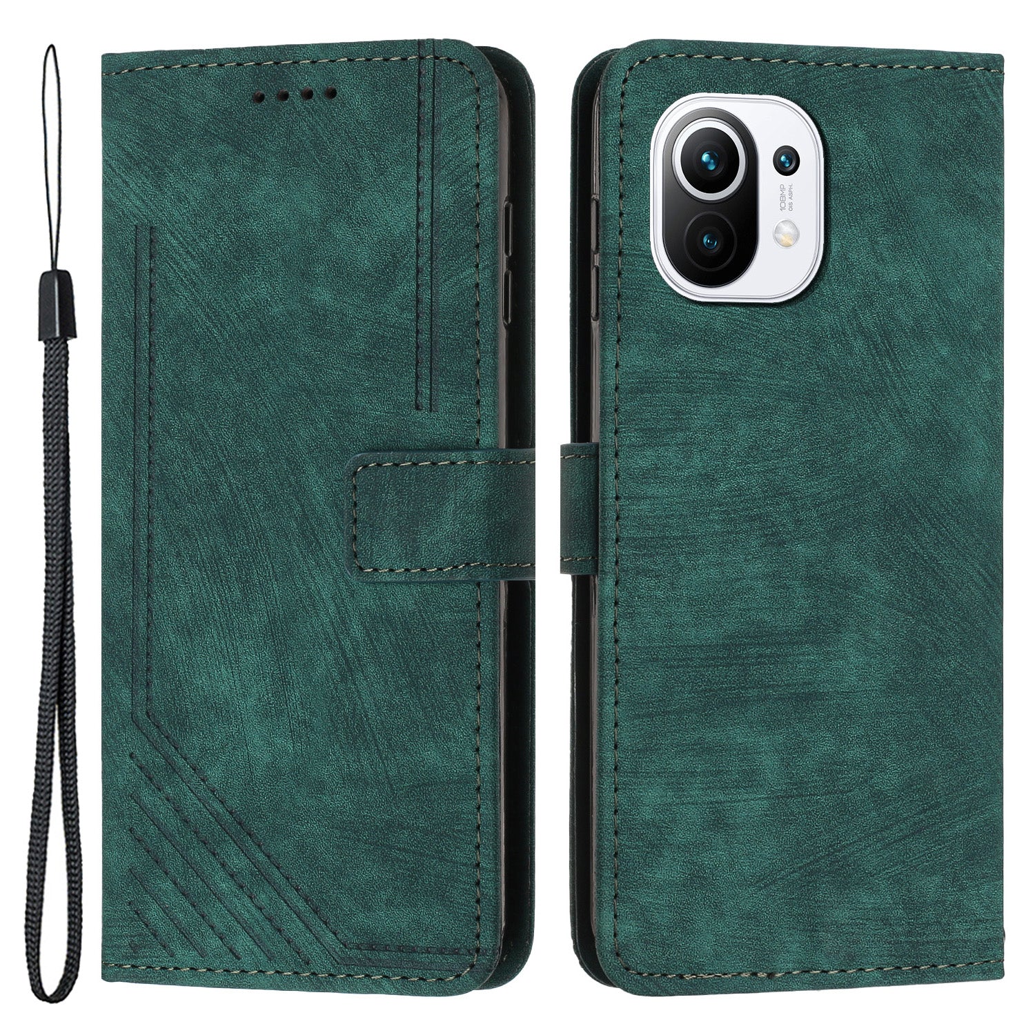 For Xiaomi 11 Lite 5G NE / Mi 11 Lite 4G / 5G Drop-proof Leather Wallet Shell Lines Imprint Skin-touch Folding Stand Phone Case