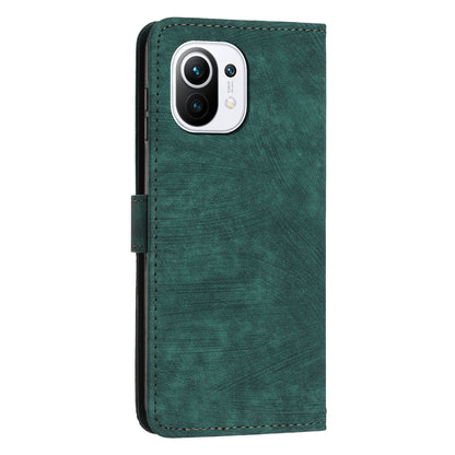 For Xiaomi 11 Lite 5G NE / Mi 11 Lite 4G / 5G Drop-proof Leather Wallet Shell Lines Imprint Skin-touch Folding Stand Phone Case