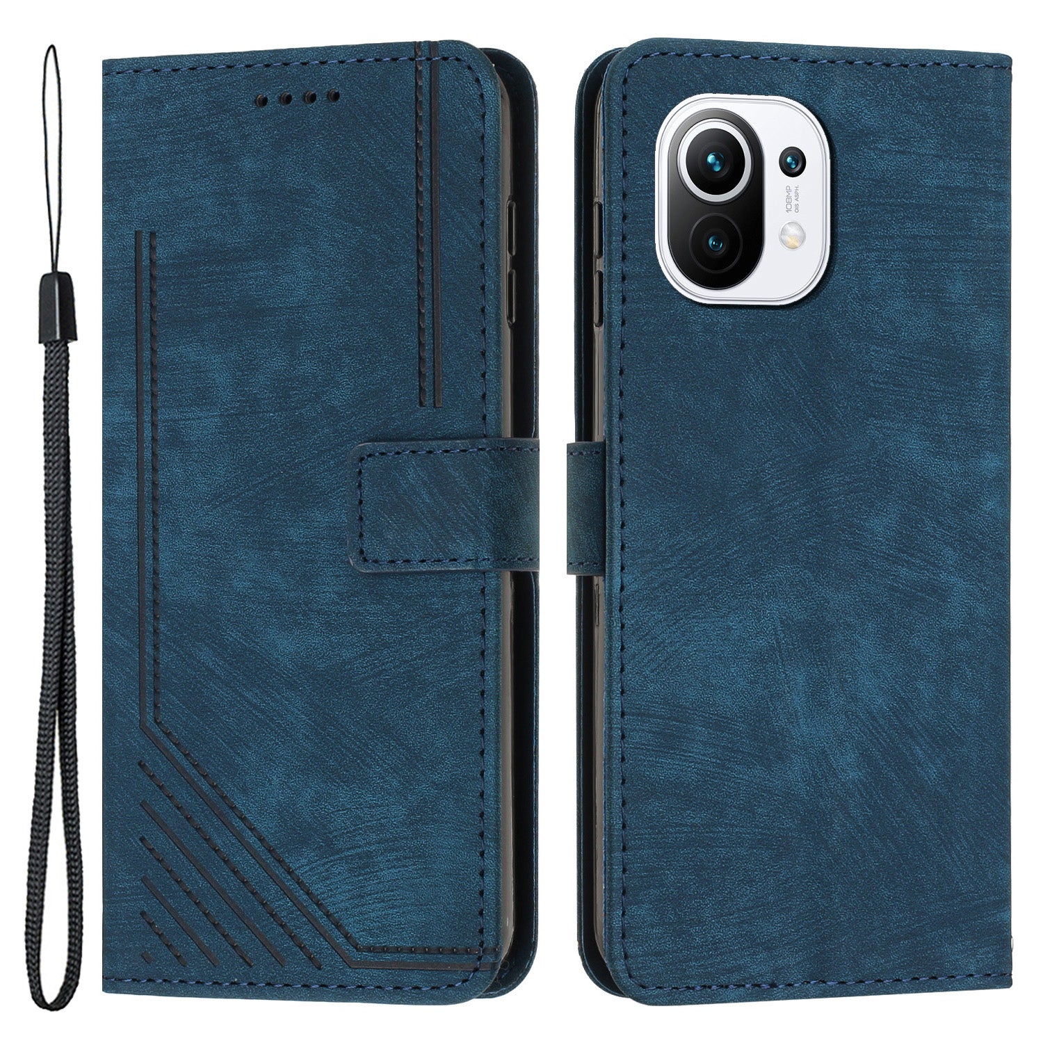 For Xiaomi 11 Lite 5G NE / Mi 11 Lite 4G / 5G Drop-proof Leather Wallet Shell Lines Imprint Skin-touch Folding Stand Phone Case