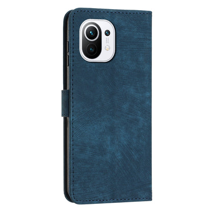 For Xiaomi 11 Lite 5G NE / Mi 11 Lite 4G / 5G Drop-proof Leather Wallet Shell Lines Imprint Skin-touch Folding Stand Phone Case