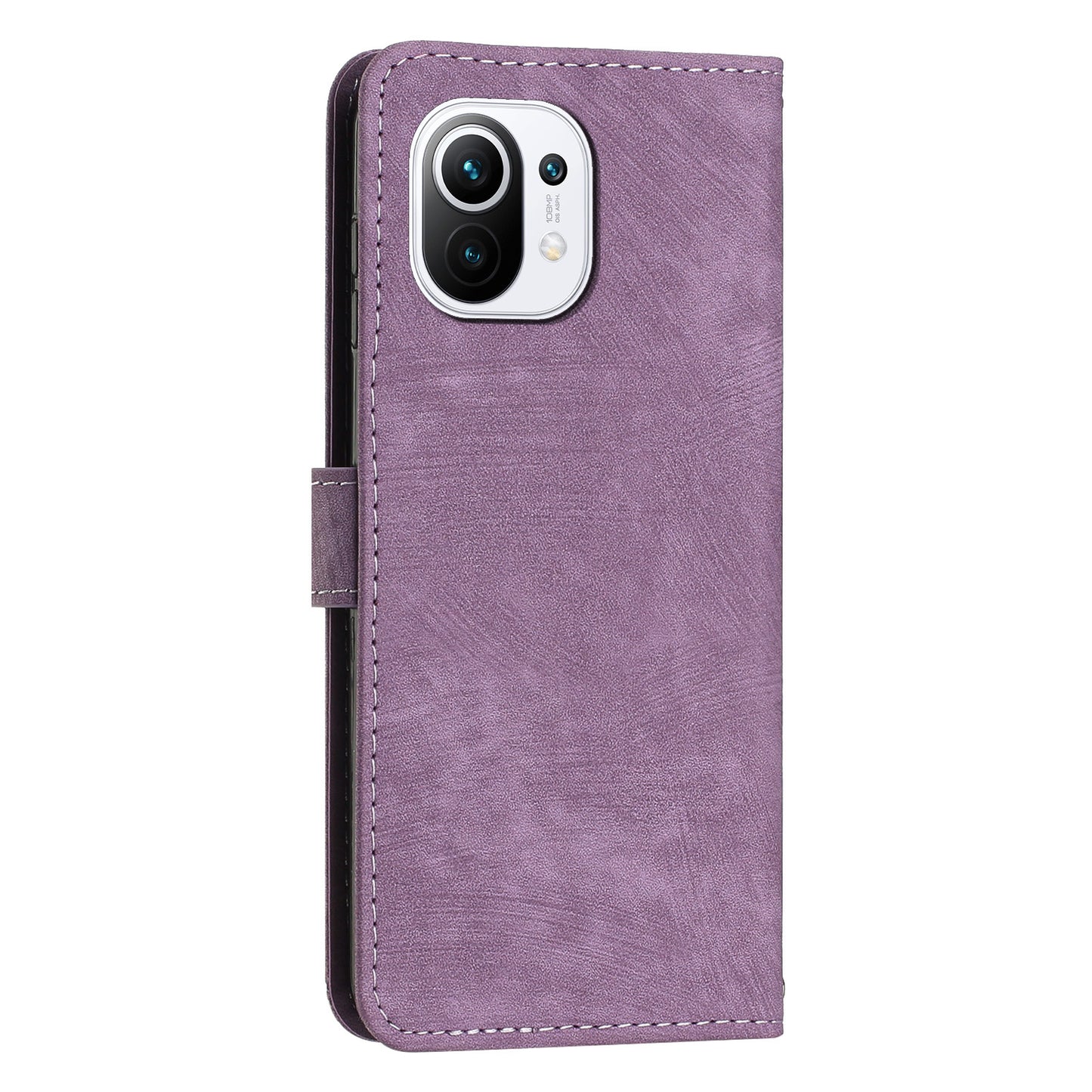 For Xiaomi 11 Lite 5G NE / Mi 11 Lite 4G / 5G Drop-proof Leather Wallet Shell Lines Imprint Skin-touch Folding Stand Phone Case