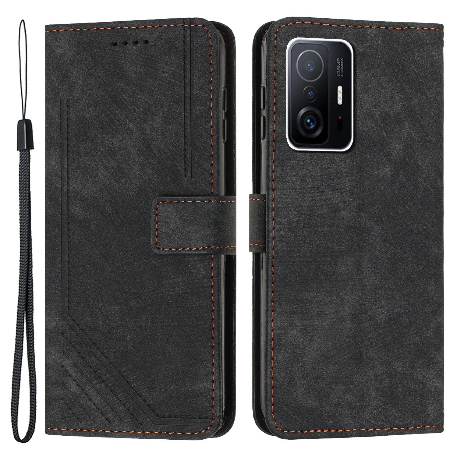 For Xiaomi 11T Pro 5G / 11T 5G Skin-touch Leather Wallet Full Protection Shell Lines Imprint Flip Stand Phone Case