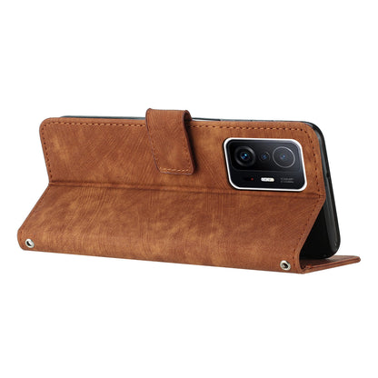 For Xiaomi 11T Pro 5G / 11T 5G Skin-touch Leather Wallet Full Protection Shell Lines Imprint Flip Stand Phone Case