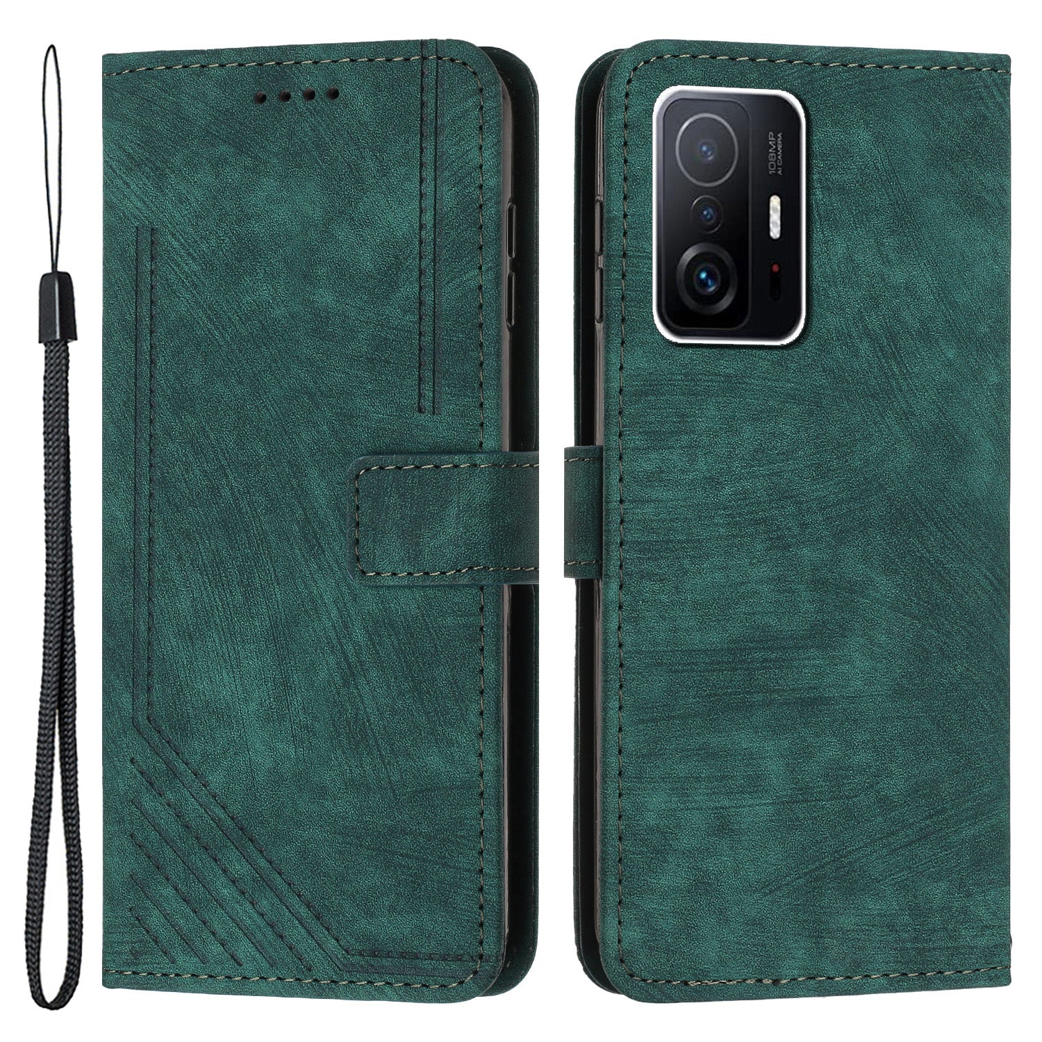 For Xiaomi 11T Pro 5G / 11T 5G Skin-touch Leather Wallet Full Protection Shell Lines Imprint Flip Stand Phone Case