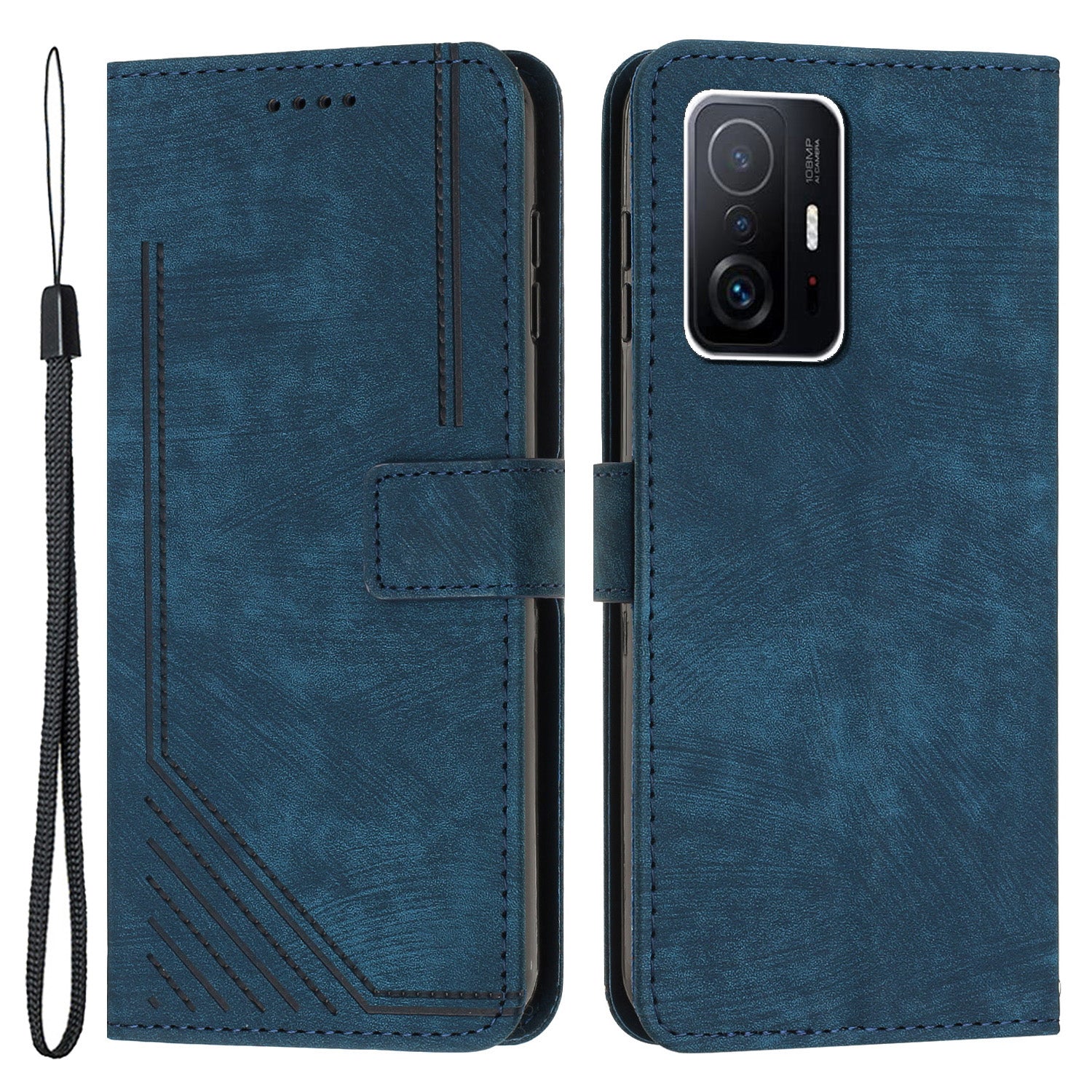 For Xiaomi 11T Pro 5G / 11T 5G Skin-touch Leather Wallet Full Protection Shell Lines Imprint Flip Stand Phone Case