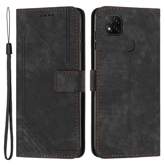 For Xiaomi Poco C31 / Redmi 10A / 9C / 9C NFC Lines Imprint Phone Case Leather Wallet Stand Drop-proof Cover