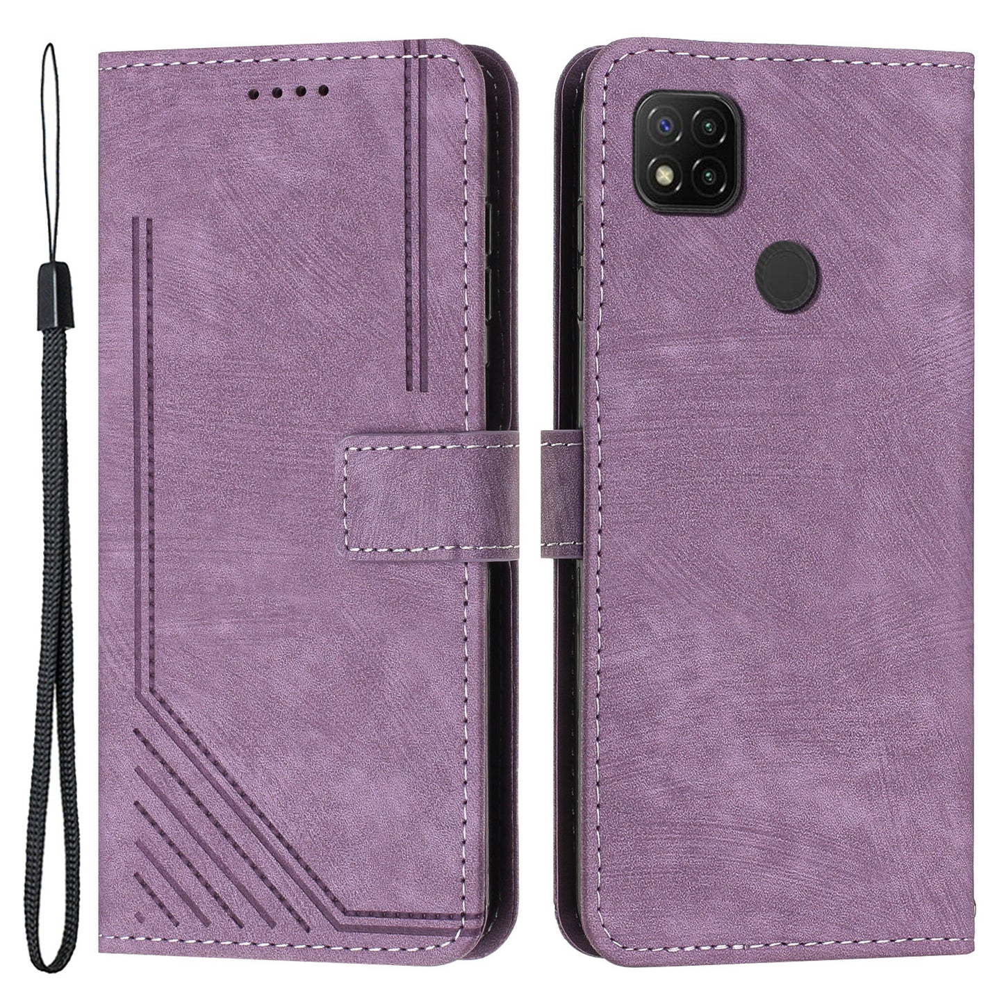 For Xiaomi Poco C31 / Redmi 10A / 9C / 9C NFC Lines Imprint Phone Case Leather Wallet Stand Drop-proof Cover