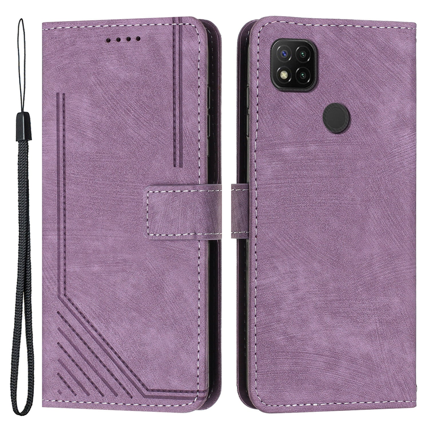 For Xiaomi Poco C31 / Redmi 10A / 9C / 9C NFC Lines Imprint Phone Case Leather Wallet Stand Drop-proof Cover