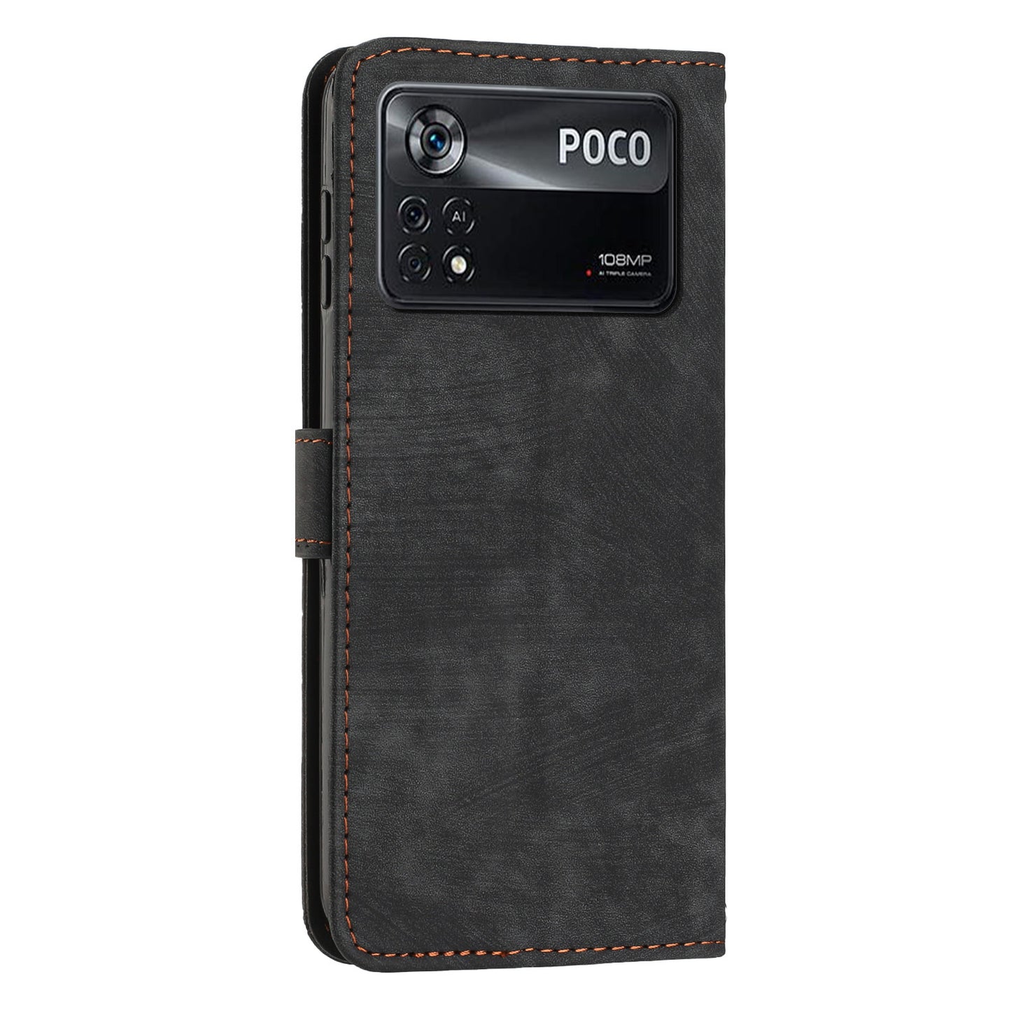 For Xiaomi Poco X4 Pro 5G Skin-touch Phone Stand Case PU Leather Lines Imprinted Wallet Cover