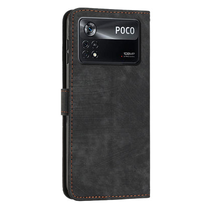 For Xiaomi Poco X4 Pro 5G Skin-touch Phone Stand Case PU Leather Lines Imprinted Wallet Cover