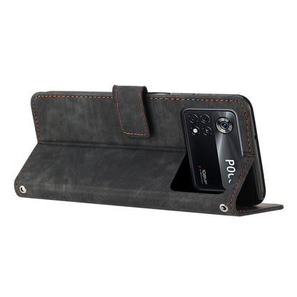 For Xiaomi Poco X4 Pro 5G Skin-touch Phone Stand Case PU Leather Lines Imprinted Wallet Cover