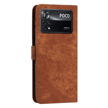For Xiaomi Poco X4 Pro 5G Skin-touch Phone Stand Case PU Leather Lines Imprinted Wallet Cover