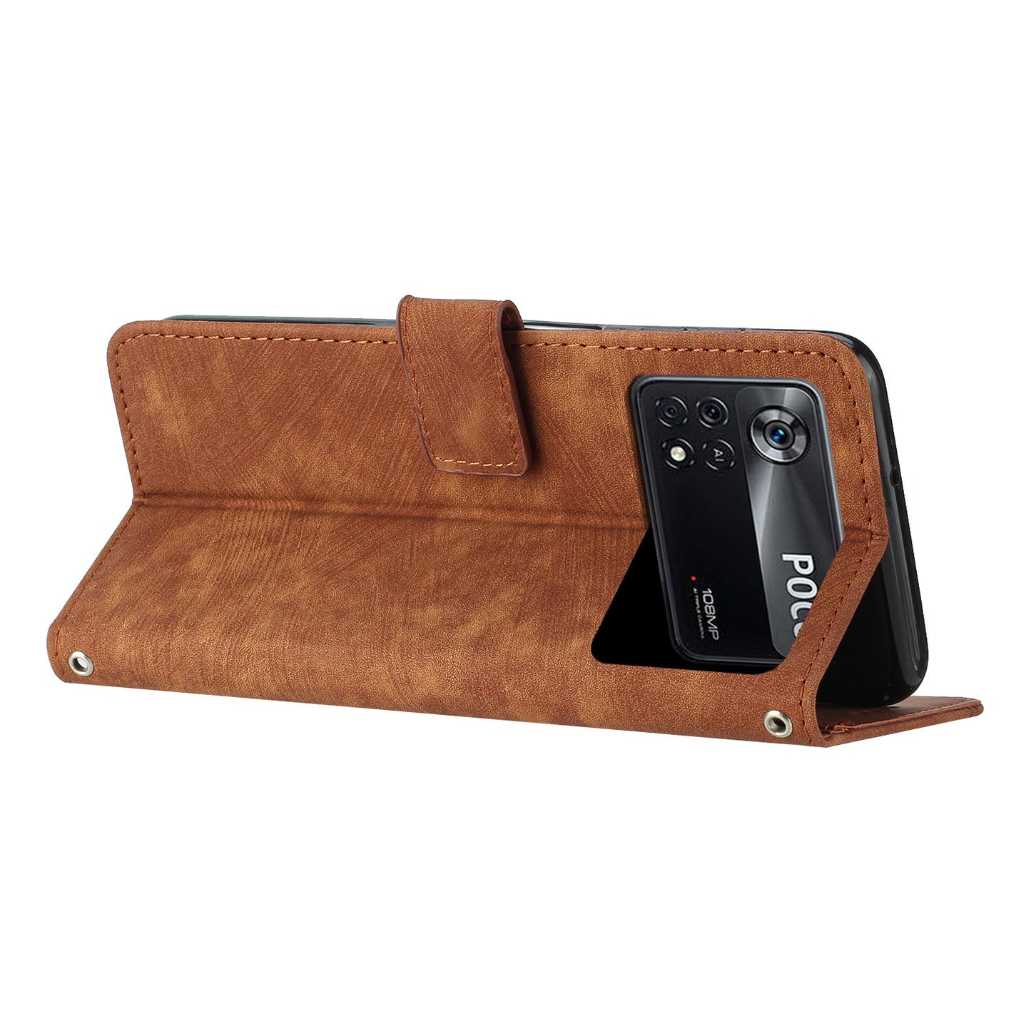 For Xiaomi Poco X4 Pro 5G Skin-touch Phone Stand Case PU Leather Lines Imprinted Wallet Cover