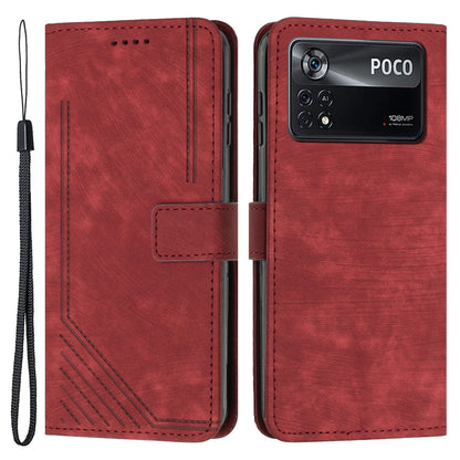 For Xiaomi Poco X4 Pro 5G Skin-touch Phone Stand Case PU Leather Lines Imprinted Wallet Cover