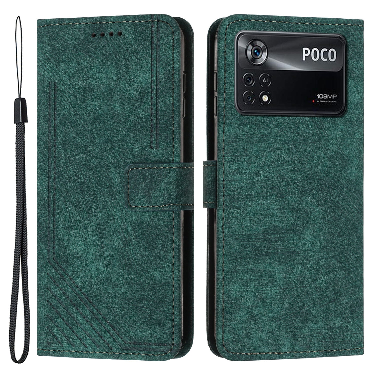 For Xiaomi Poco X4 Pro 5G Skin-touch Phone Stand Case PU Leather Lines Imprinted Wallet Cover