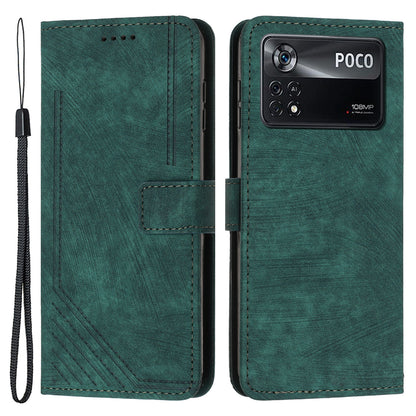 For Xiaomi Poco X4 Pro 5G Skin-touch Phone Stand Case PU Leather Lines Imprinted Wallet Cover