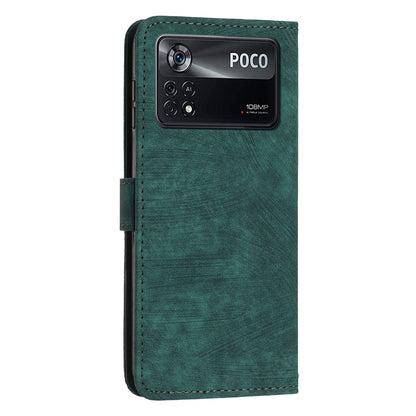 For Xiaomi Poco X4 Pro 5G Skin-touch Phone Stand Case PU Leather Lines Imprinted Wallet Cover