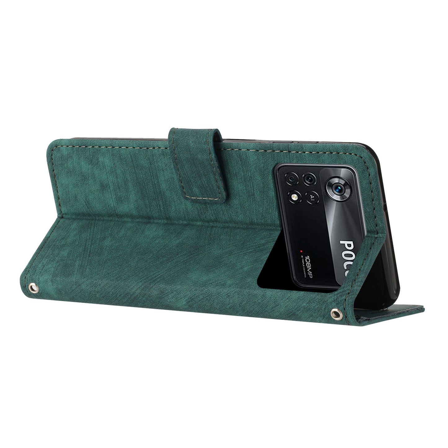 For Xiaomi Poco X4 Pro 5G Skin-touch Phone Stand Case PU Leather Lines Imprinted Wallet Cover