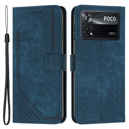 For Xiaomi Poco X4 Pro 5G Skin-touch Phone Stand Case PU Leather Lines Imprinted Wallet Cover