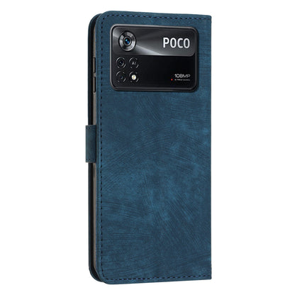 For Xiaomi Poco X4 Pro 5G Skin-touch Phone Stand Case PU Leather Lines Imprinted Wallet Cover