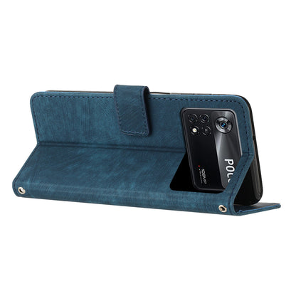 For Xiaomi Poco X4 Pro 5G Skin-touch Phone Stand Case PU Leather Lines Imprinted Wallet Cover