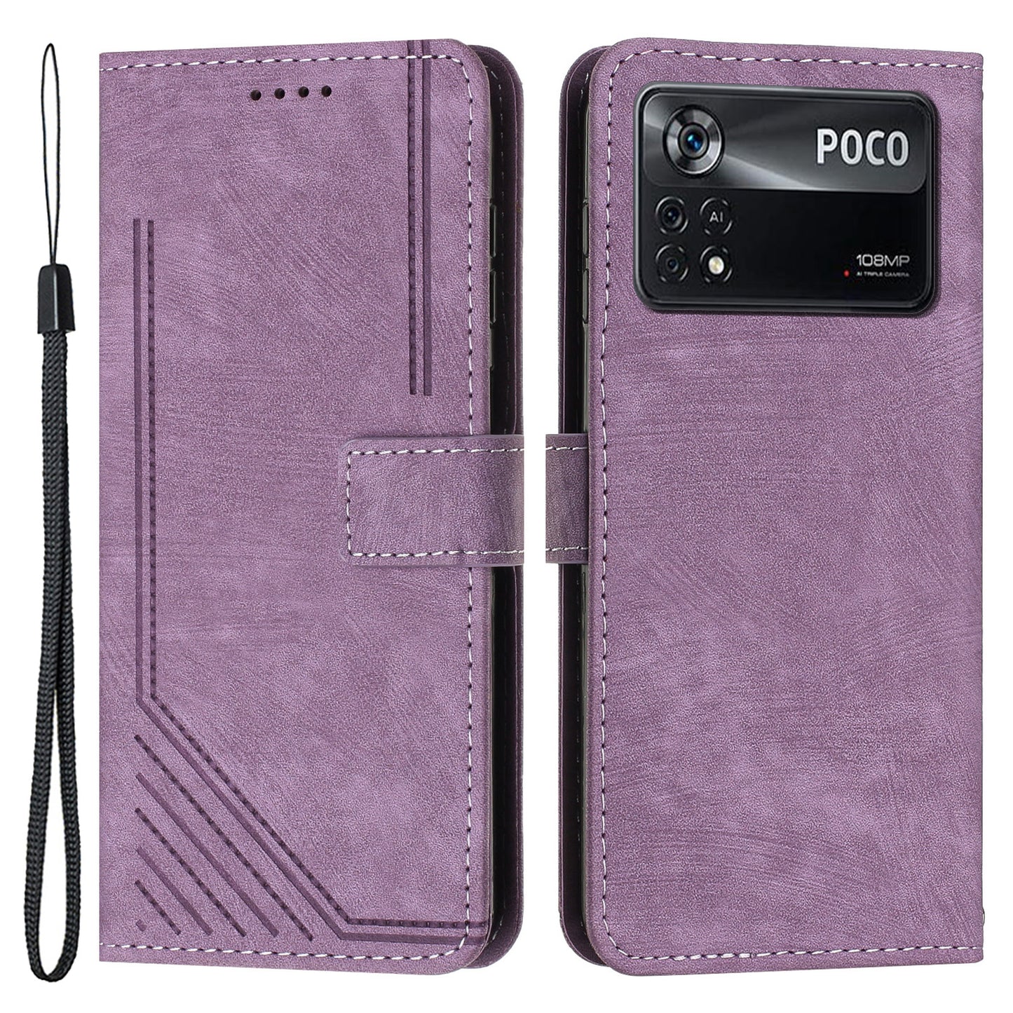 For Xiaomi Poco X4 Pro 5G Skin-touch Phone Stand Case PU Leather Lines Imprinted Wallet Cover