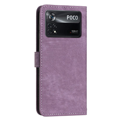 For Xiaomi Poco X4 Pro 5G Skin-touch Phone Stand Case PU Leather Lines Imprinted Wallet Cover