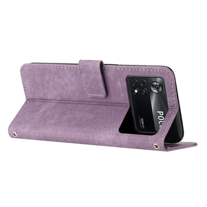 For Xiaomi Poco X4 Pro 5G Skin-touch Phone Stand Case PU Leather Lines Imprinted Wallet Cover