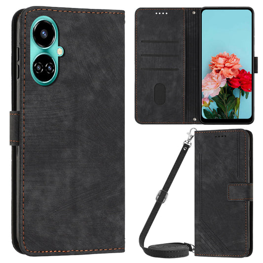 PU Leather Folio Flip Case for Tecno Camon 19 4G / 19 Pro 4G / 5G , Lines Imprinted Stand Wallet Phone Cover