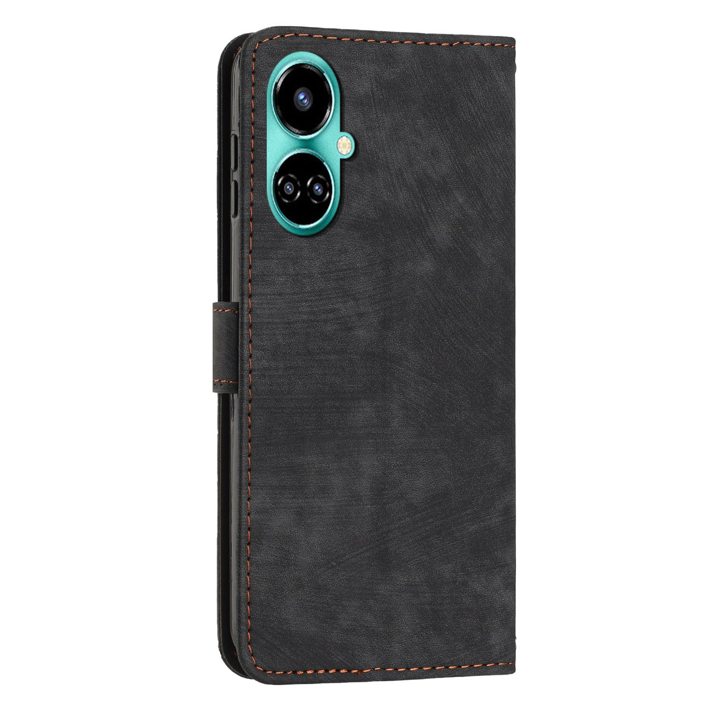 PU Leather Folio Flip Case for Tecno Camon 19 4G / 19 Pro 4G / 5G , Lines Imprinted Stand Wallet Phone Cover