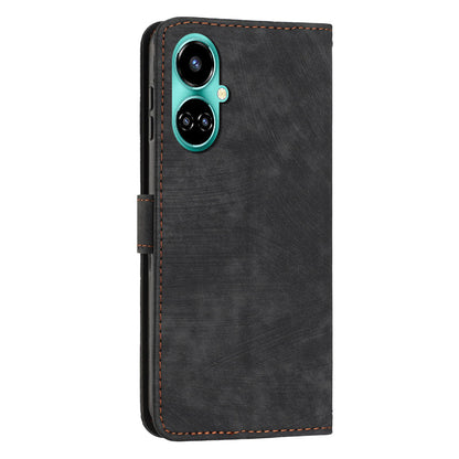 PU Leather Folio Flip Case for Tecno Camon 19 4G / 19 Pro 4G / 5G , Lines Imprinted Stand Wallet Phone Cover
