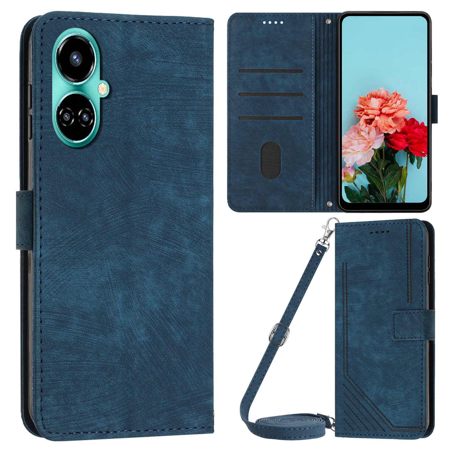 PU Leather Folio Flip Case for Tecno Camon 19 4G / 19 Pro 4G / 5G , Lines Imprinted Stand Wallet Phone Cover