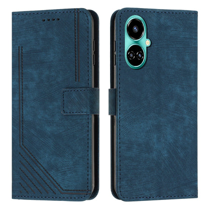 PU Leather Folio Flip Case for Tecno Camon 19 4G / 19 Pro 4G / 5G , Lines Imprinted Stand Wallet Phone Cover