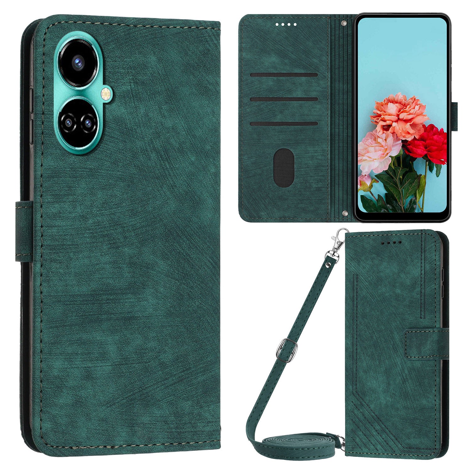 PU Leather Folio Flip Case for Tecno Camon 19 4G / 19 Pro 4G / 5G , Lines Imprinted Stand Wallet Phone Cover