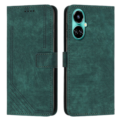 PU Leather Folio Flip Case for Tecno Camon 19 4G / 19 Pro 4G / 5G , Lines Imprinted Stand Wallet Phone Cover