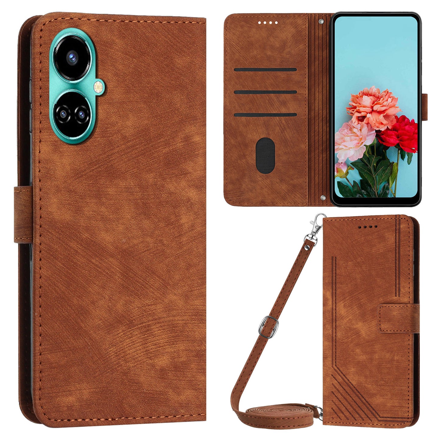 PU Leather Folio Flip Case for Tecno Camon 19 4G / 19 Pro 4G / 5G , Lines Imprinted Stand Wallet Phone Cover