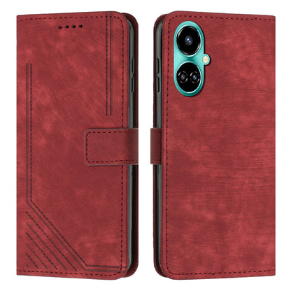 PU Leather Folio Flip Case for Tecno Camon 19 4G / 19 Pro 4G / 5G , Lines Imprinted Stand Wallet Phone Cover