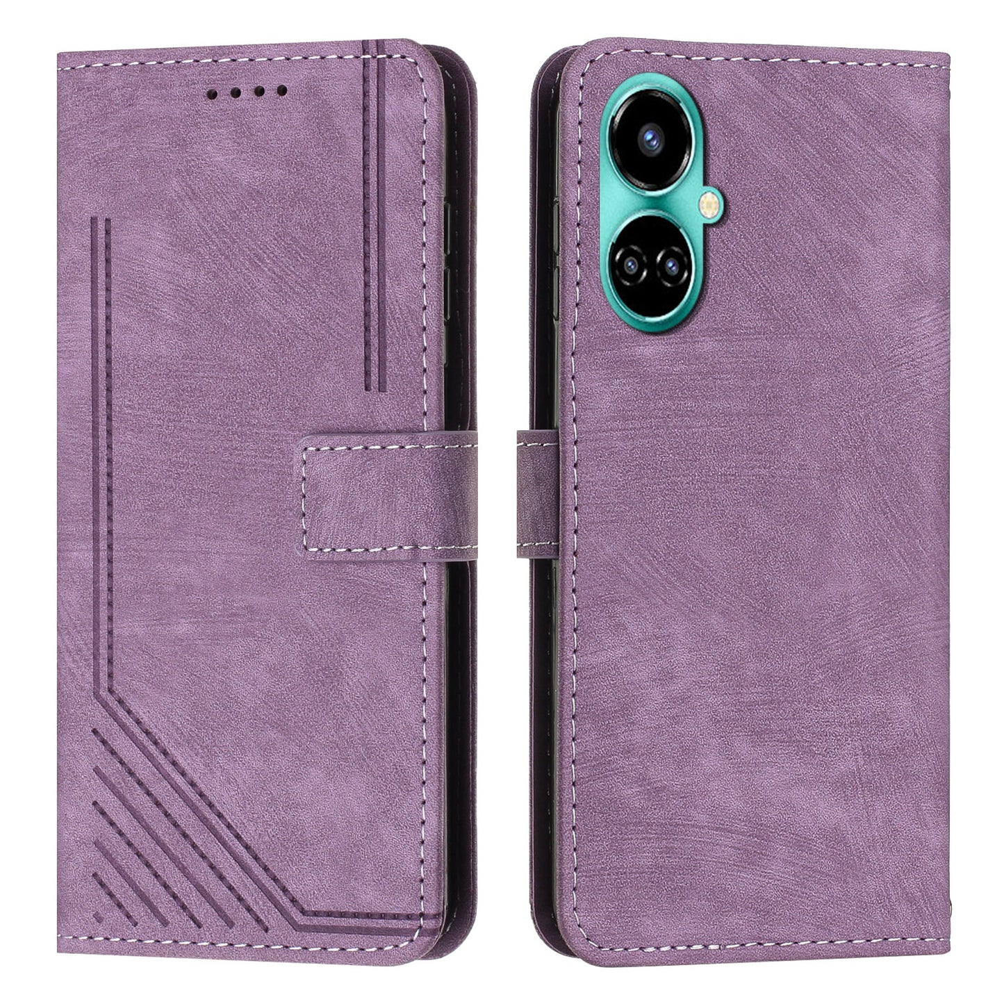 PU Leather Folio Flip Case for Tecno Camon 19 4G / 19 Pro 4G / 5G , Lines Imprinted Stand Wallet Phone Cover