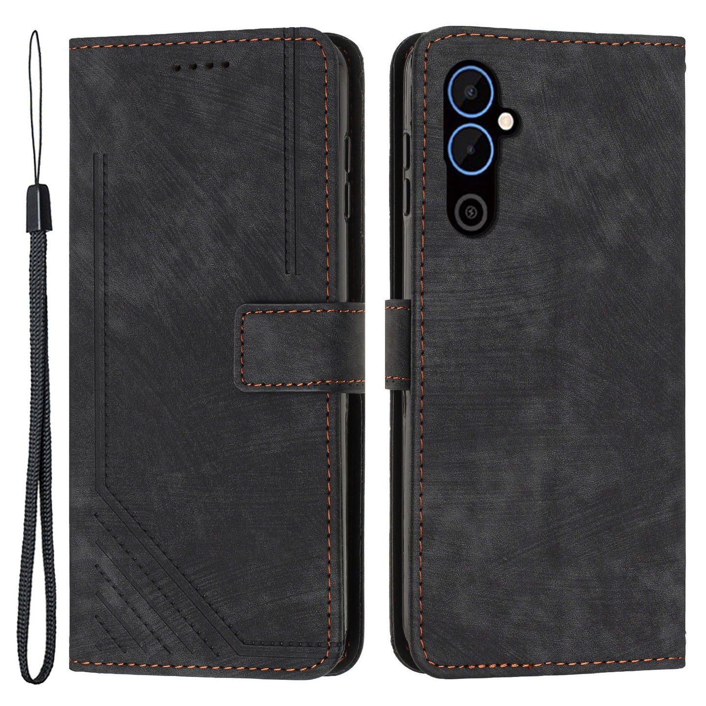 For Tecno Pova 4 4G Wallet Stand PU Leather Case Skin-touch Lines Imprinted Phone Cover