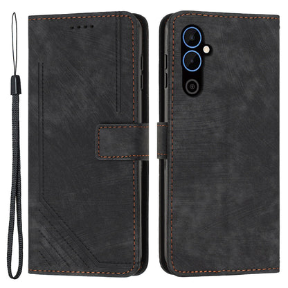 For Tecno Pova 4 4G Wallet Stand PU Leather Case Skin-touch Lines Imprinted Phone Cover