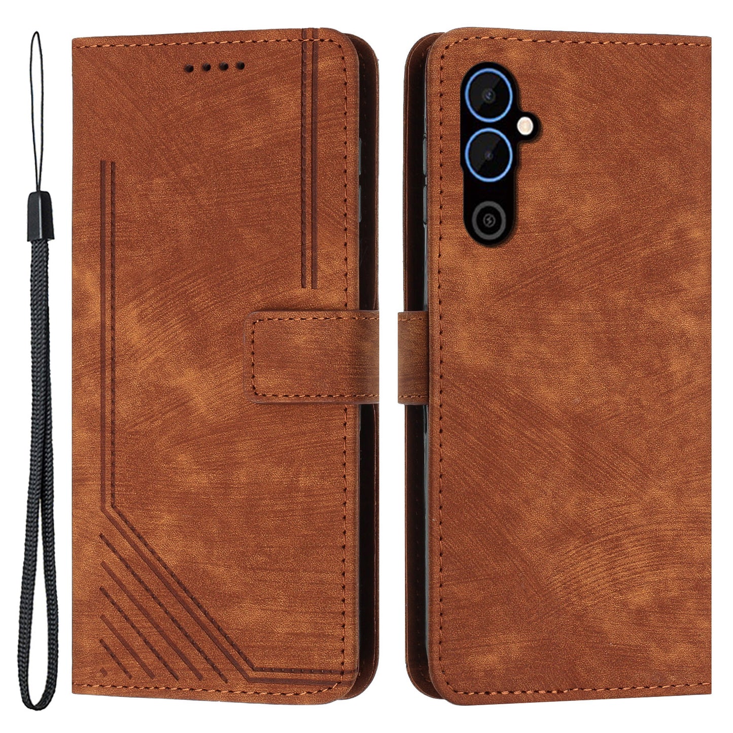 For Tecno Pova 4 4G Wallet Stand PU Leather Case Skin-touch Lines Imprinted Phone Cover