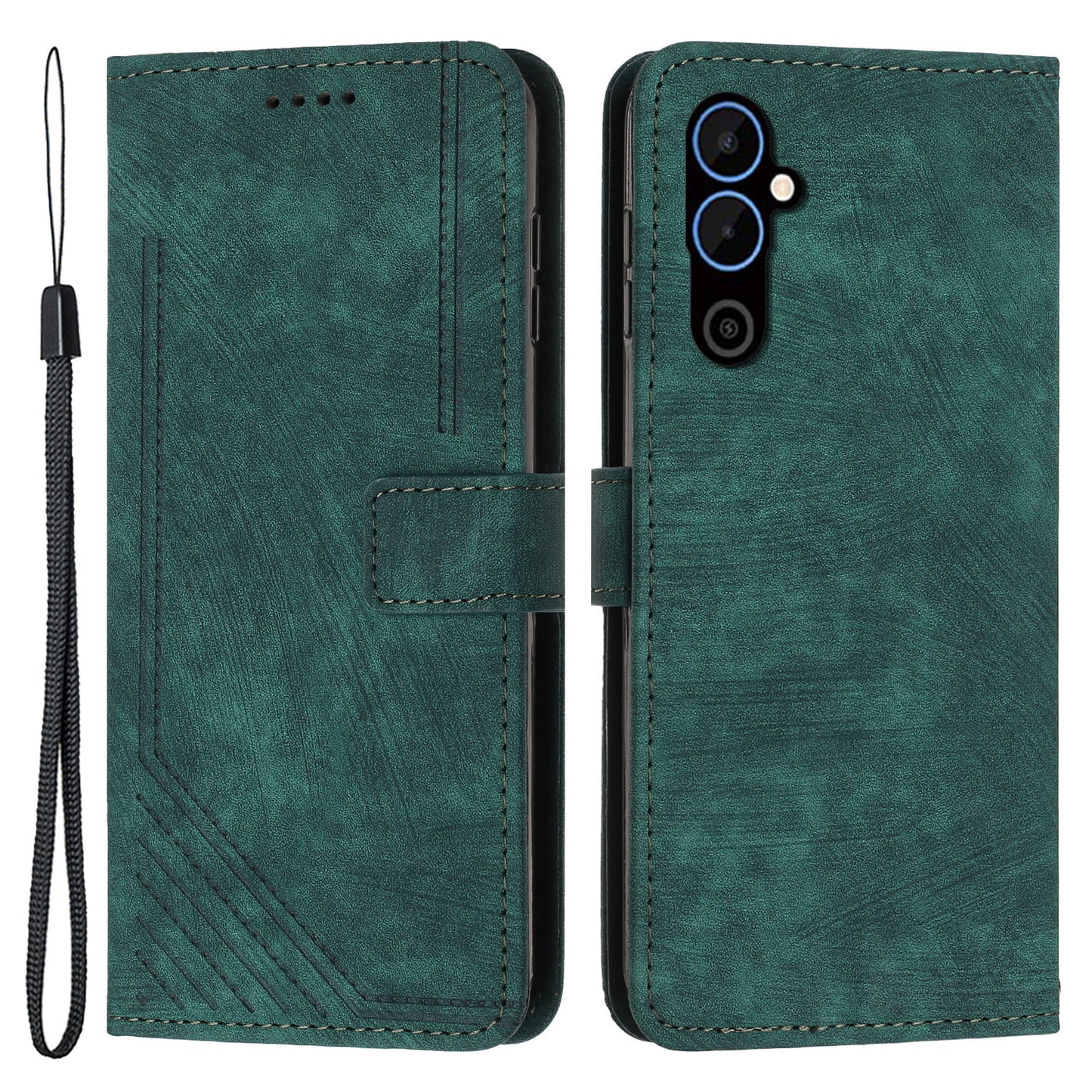 For Tecno Pova 4 4G Wallet Stand PU Leather Case Skin-touch Lines Imprinted Phone Cover