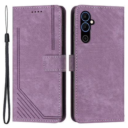 For Tecno Pova 4 4G Wallet Stand PU Leather Case Skin-touch Lines Imprinted Phone Cover