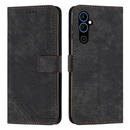 For Tecno Pova 4 4G PU Leather Flip Cell Phone Case Lines Imprinted Stand Wallet Skin-touch Protective Cover