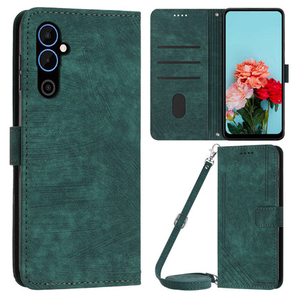For Tecno Pova 4 4G PU Leather Flip Cell Phone Case Lines Imprinted Stand Wallet Skin-touch Protective Cover