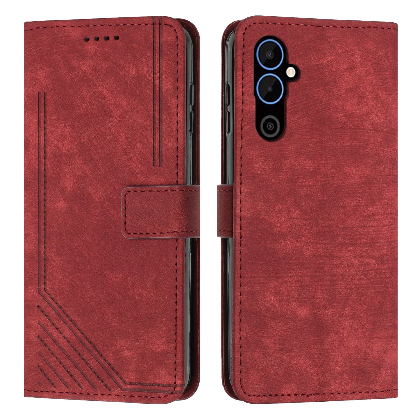 For Tecno Pova 4 4G PU Leather Flip Cell Phone Case Lines Imprinted Stand Wallet Skin-touch Protective Cover