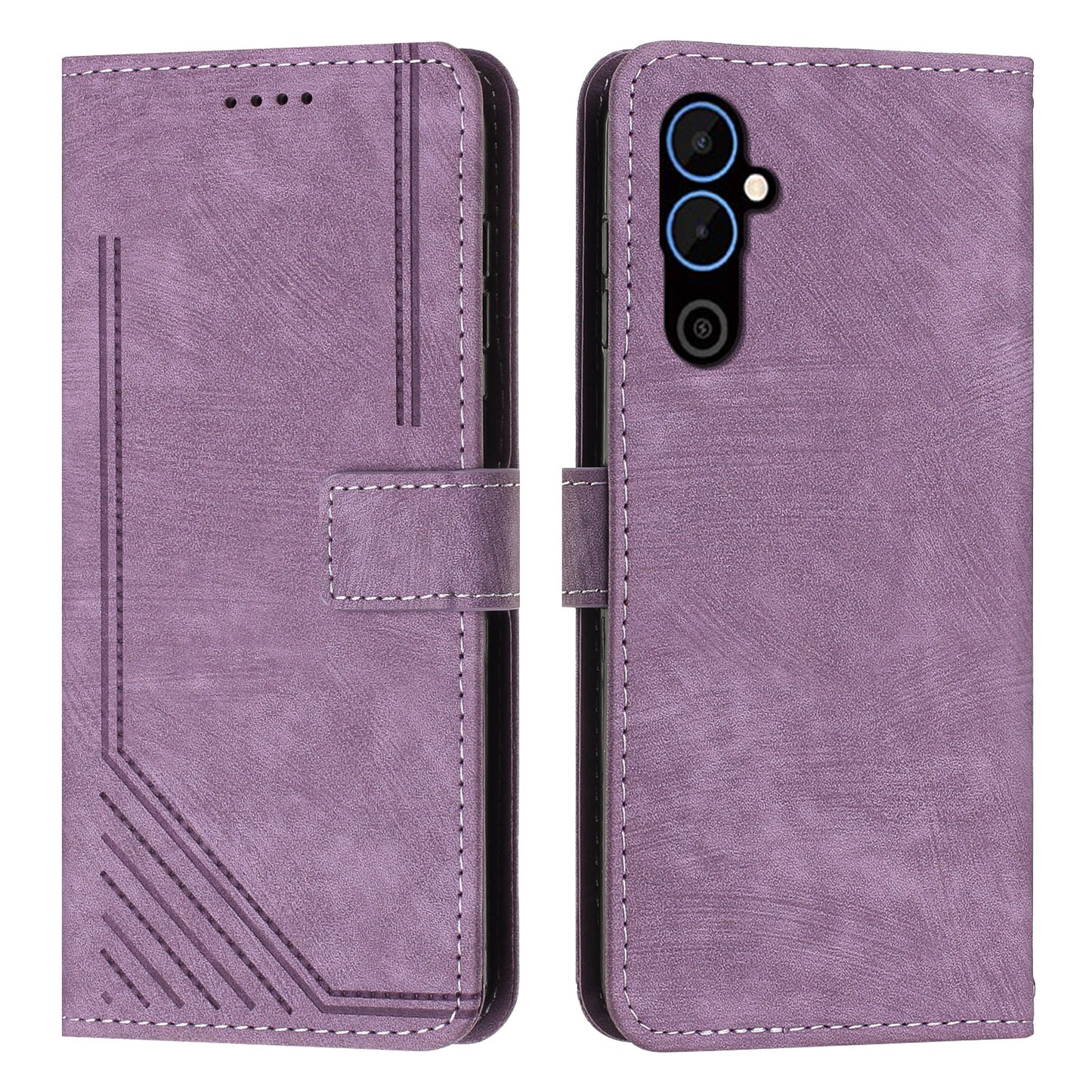 For Tecno Pova 4 4G PU Leather Flip Cell Phone Case Lines Imprinted Stand Wallet Skin-touch Protective Cover