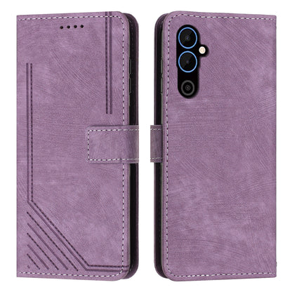 For Tecno Pova 4 4G PU Leather Flip Cell Phone Case Lines Imprinted Stand Wallet Skin-touch Protective Cover