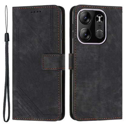 For Tecno Spark Go 2023 4G / Pop 7 Pro 4G / Smart 7 4G X6515 Skin-touch Phone Leather Case Wallet Lines Imprinted Stand Cover