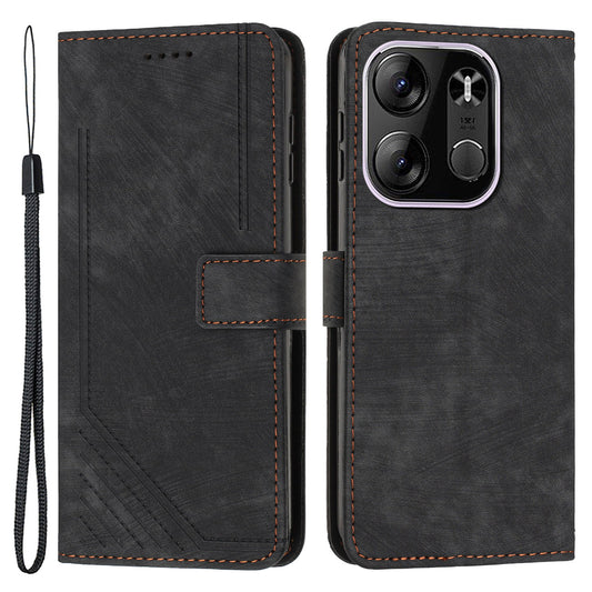 For Tecno Spark Go 2023 4G / Pop 7 Pro 4G / Smart 7 4G X6515 Skin-touch Phone Leather Case Wallet Lines Imprinted Stand Cover